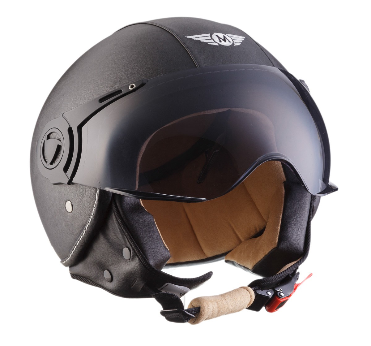MOTO Helmets H44 Leather + JET RETRO SCOOTER OPEN FACE Motorcycle + XS