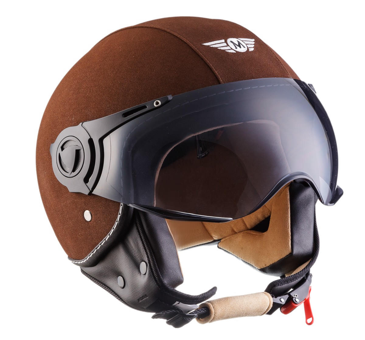 MOTO Helmets H44 Cuir + Casque DemiJet Scooter Jet Quad Retro + XS S M